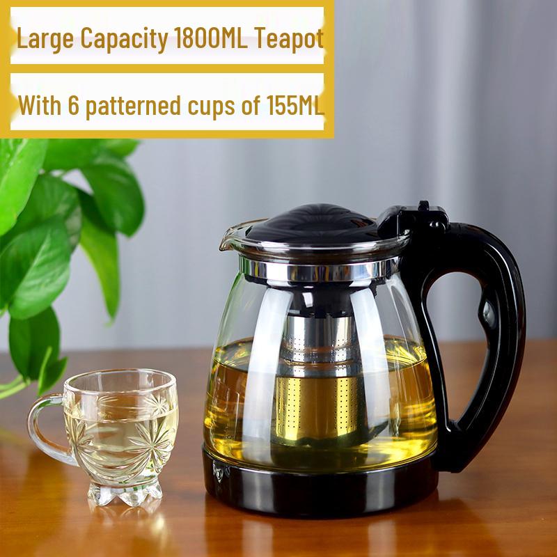 Large Heat-Resistant Glass Teapot with Filter for Flower Tea