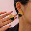 18k Gold-Plated Two-Tone Oval Button Earrings with Titanium Steel Ear Cuffs - European, American, Japanese, Korean Style.