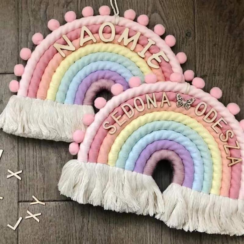 Macrame Rainbow Wall Hanging 8 Lines Tapestries DIY Rope Ornaments with Tassels for Nursery Kid Room Home Decorations X3UC
