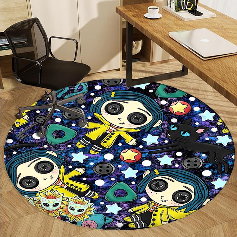 Coraline Pattern Round Rug, Indoor/Outdoor Mat, for Picnic, Gameroom, Bedroom, Office, Living Room, Home Decor Carpet, Birthday Gift