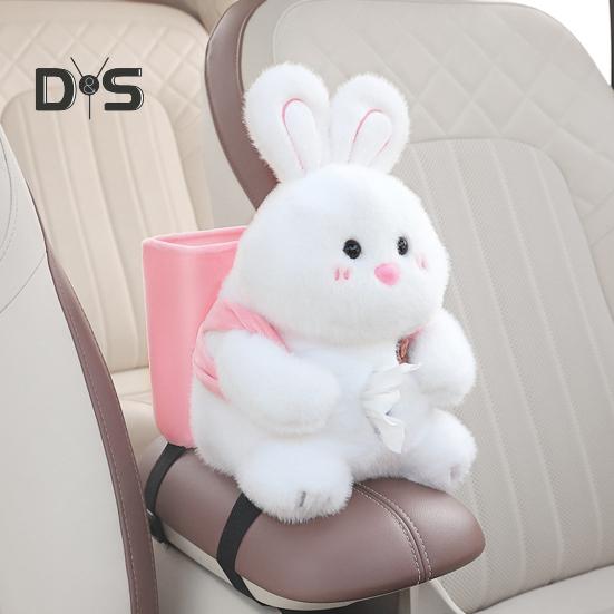 Cute Bear Car Tissue Box & Trash Can 2-in-1 Plush Multi-Functional Organizer Universal Auto Interior Decor for SUV Truck Van