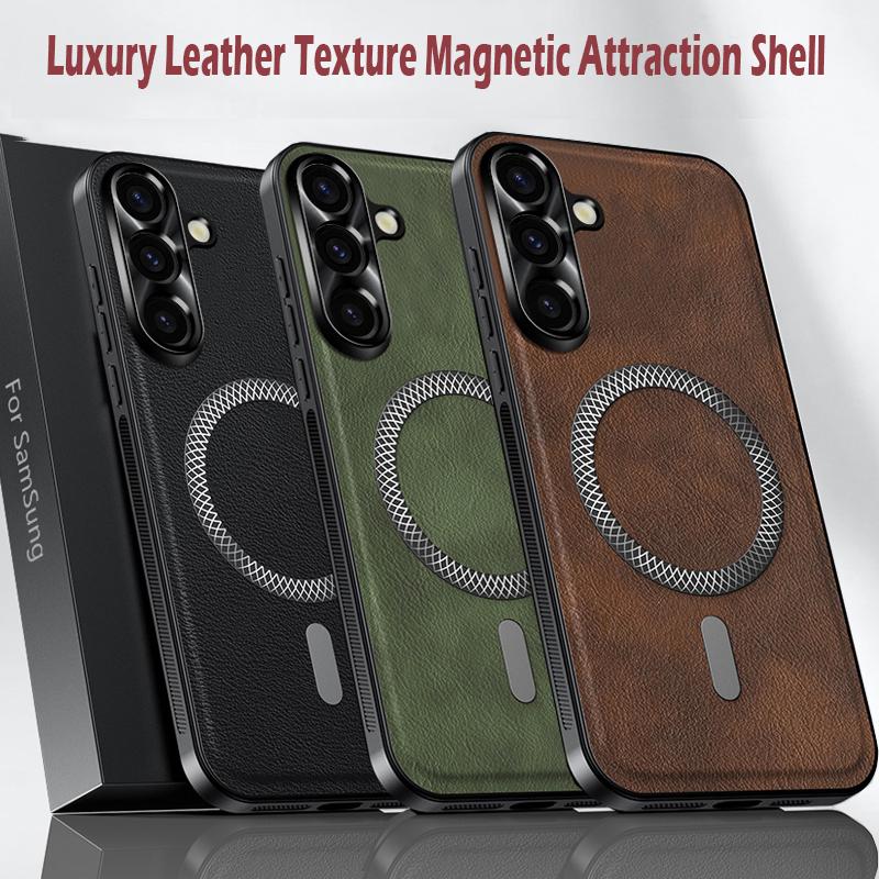 Luxury PU Leather Case For Samsung Galaxy A36 A35 A34 A25 A16 A15 Magsafe Magnetic Metal Ring Lens Protection Shockproof Cover