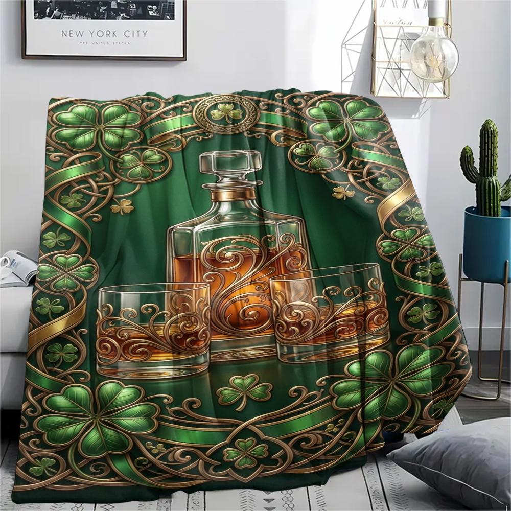1Pc St.Patrick's Day Print Flannel Blanket, High Quality Comfortable for All Seasons, Home Decor, Warmth and Comfort, Perfect for Christmas Gifts W73