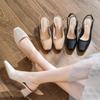 Plus Size Chunky Heel Soft Leather Square Toe Mary Jane Sandals