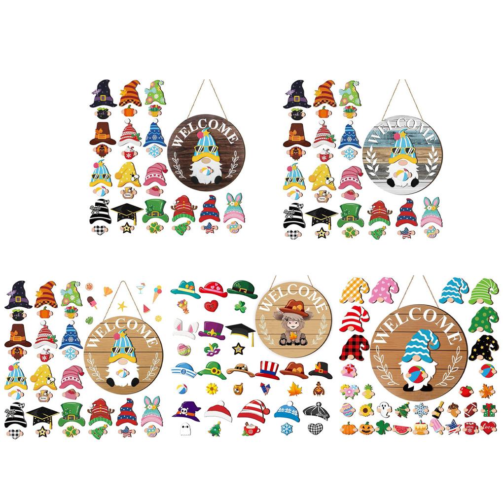 Interchangeable Winter Gnome Welcome Sign Exquisite Wood Decor For Front Door And Porch Christmas Gnomes Decorations