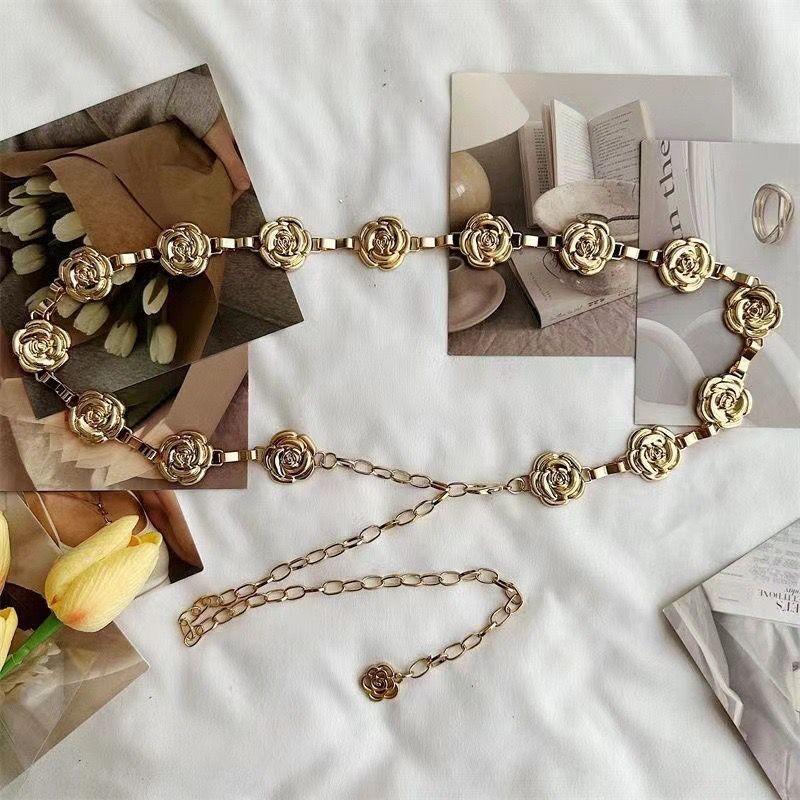 

Elegant Rose Flower Waist Chain For Women Stylish Simple Design Chic Dress Accessory Gold Rose