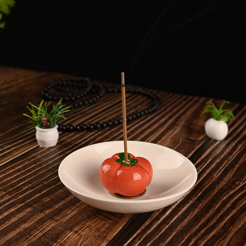 Retro Ceramic Persimmon Incense Holder - Zen Agarwood Stick Dish for Home