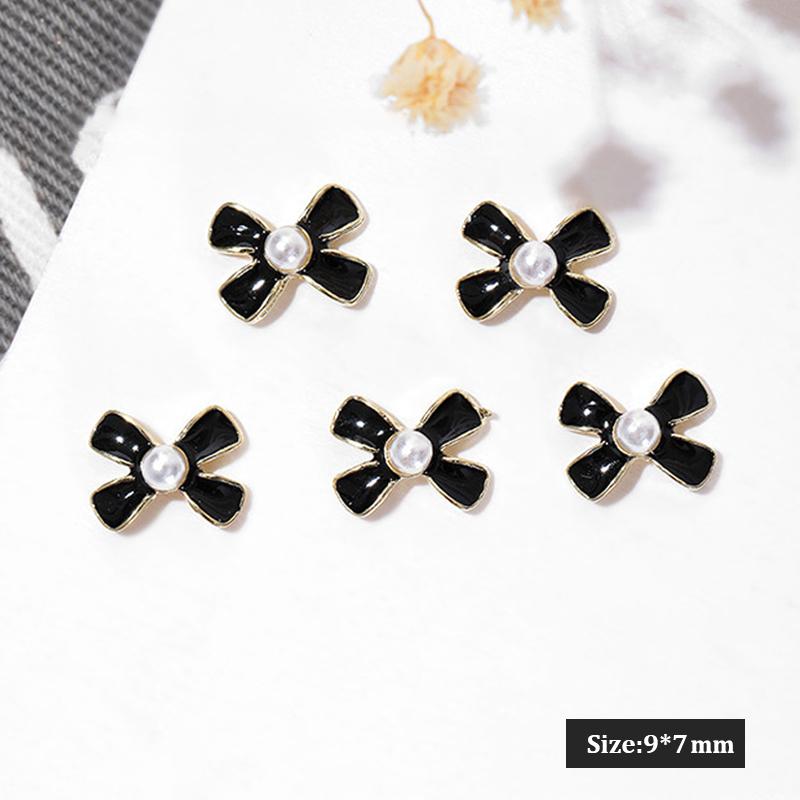 5Pcs Diy Nail Art Decoration 3D Oil Dripping Bow Tie Nail Art Charm French Pearl Nail Drill For Manicure Design Accessory