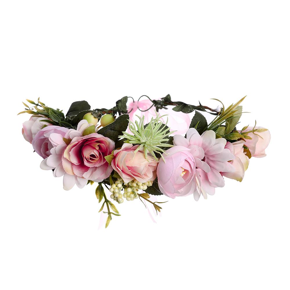 AWAYTR Spring Bohemian Rose Crowns Wreath Beach Hawaii Floral Garland Romantic Faux Rose Wedding Wreaths New Flower Headband