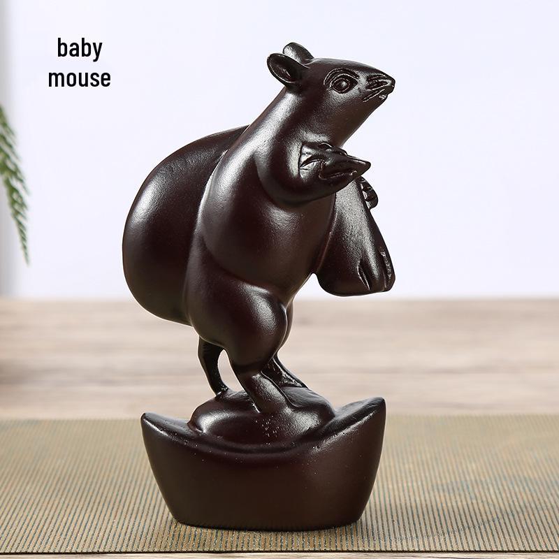 Ebony Zodiac Animal Statues - Hand-Carved Wooden Ornaments 