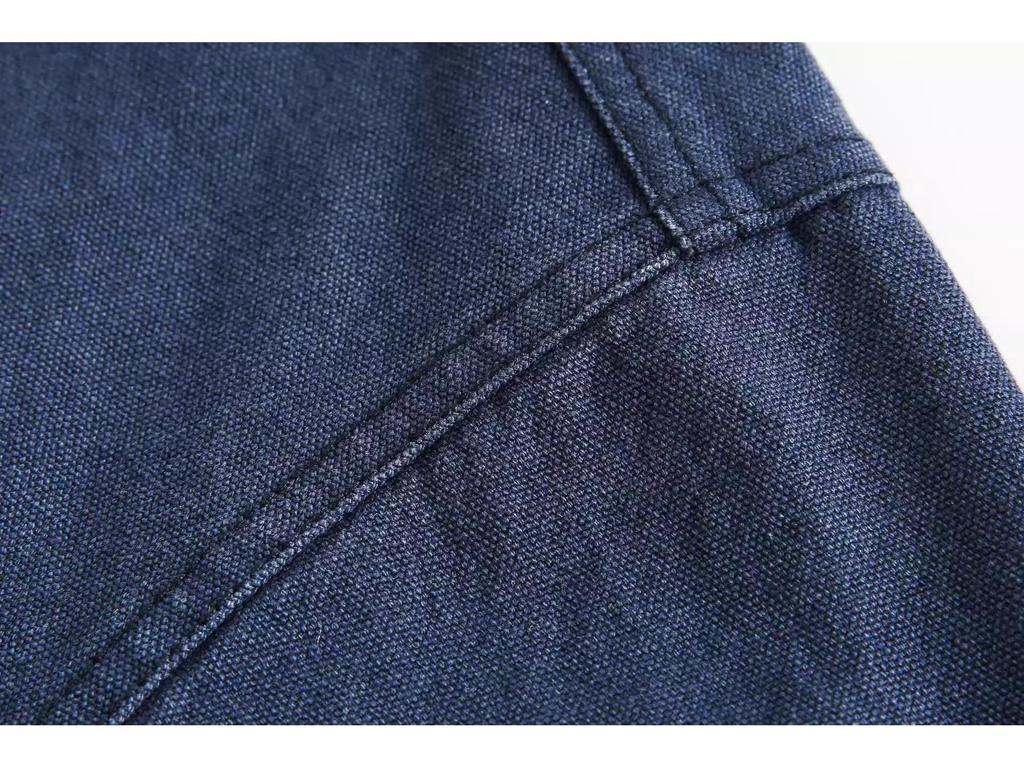 Men's Retro Blue Detroit Workwear Jacket - Heavyweight Spring/Autumn Color Block Lapel Outerwear