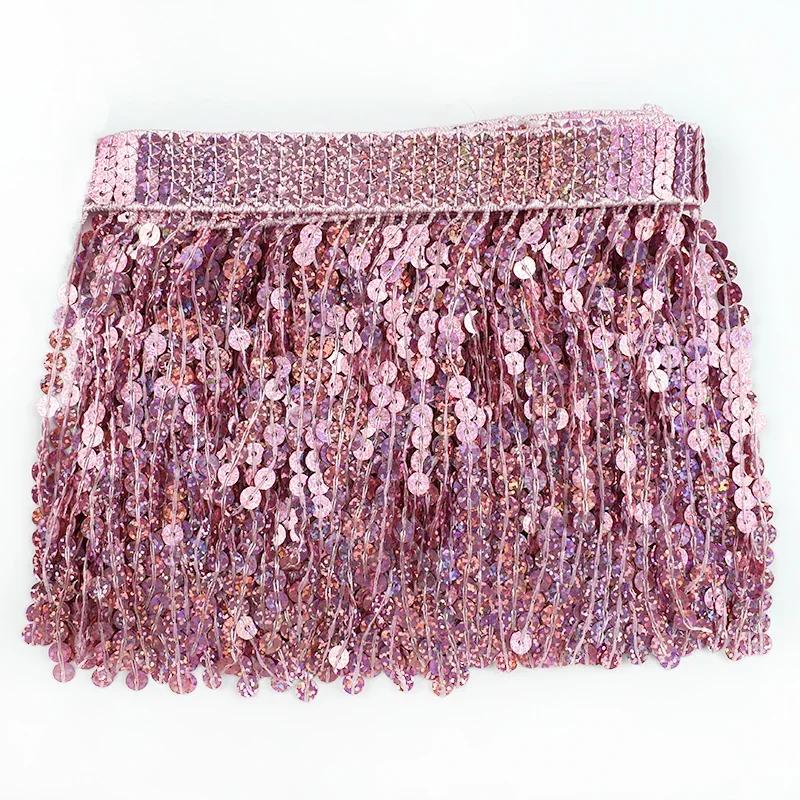 Meetee 1/2/3 Yards 16cm Paillettenfransen Quasten Ethnisches Spitzenbesatzband Fransen Latin Dance Rock Bekleidungsverzierung Nähzubehör