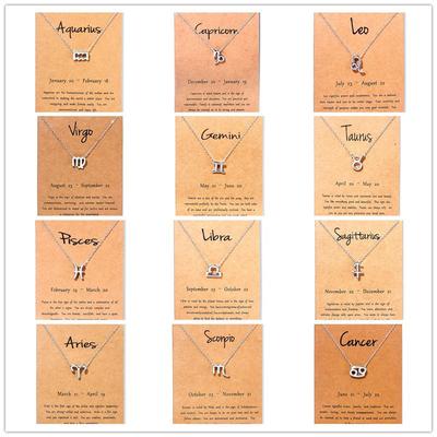 Card Twelve Constellation Alloy Pendant Necklace As a Gift for Girlfriend