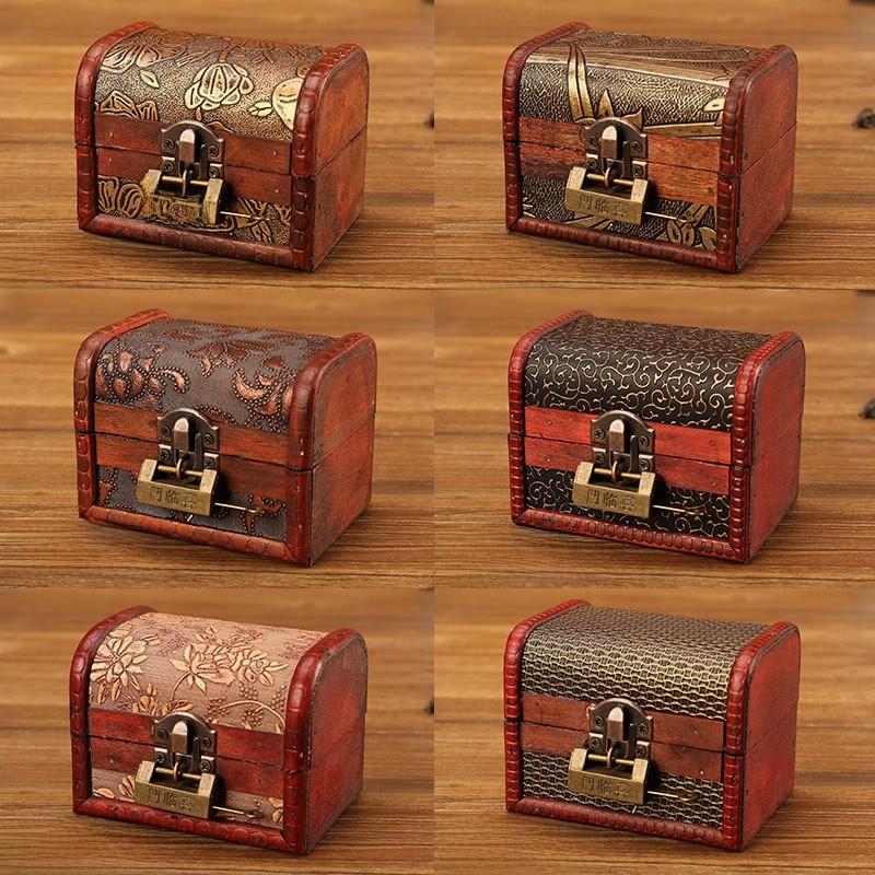 Antique Wooden Jewelry Boxes With Lid For Bedroom And Desk Decorations Gifts