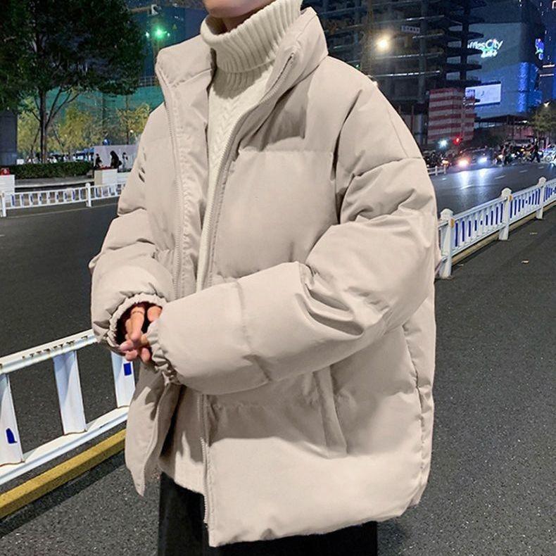 Herren Trendy Winter Stehkragen Baumwolljacke - Hong Kong Stil Vielseitige Oberbekleidung, Einfarbig, Lockere Passform, Warme Brot-Stil Jacke für Paare