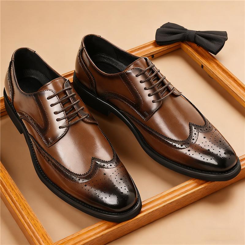 Designer New Men's Pointed Lace Up Brown Pu Leather Wedding Oxford Brogues Shoes Male Formal Dress Footwear Zapatos Hombre