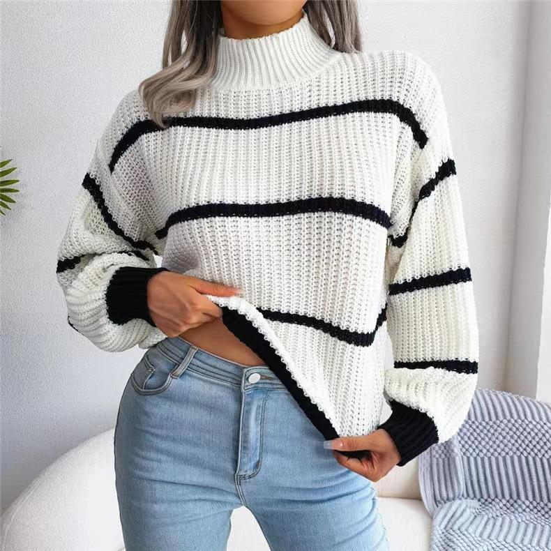 Women's Colorblock Turtleneck Sweater - Chunky Knit Pullover For Autumn Winter 2024