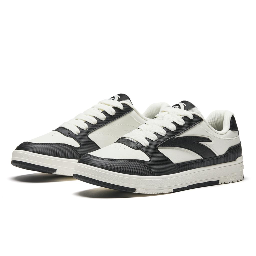 Anta Street Panda Sports Casual Height Increasing Wear Resistant Lightweight Non Slip Low Top Skate Shoes Men Sneakers White Black 912518007-5