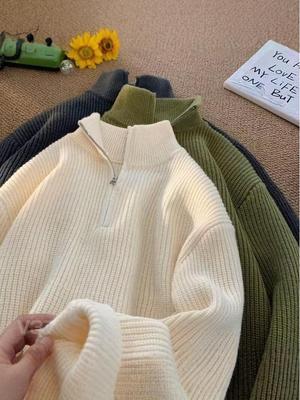 Men's Retro High Neck Zipper Pullover Sweater - Autumn/Winter Hong Kong Style, Japanese-Inspired, Versatile Knitted Top for Couples