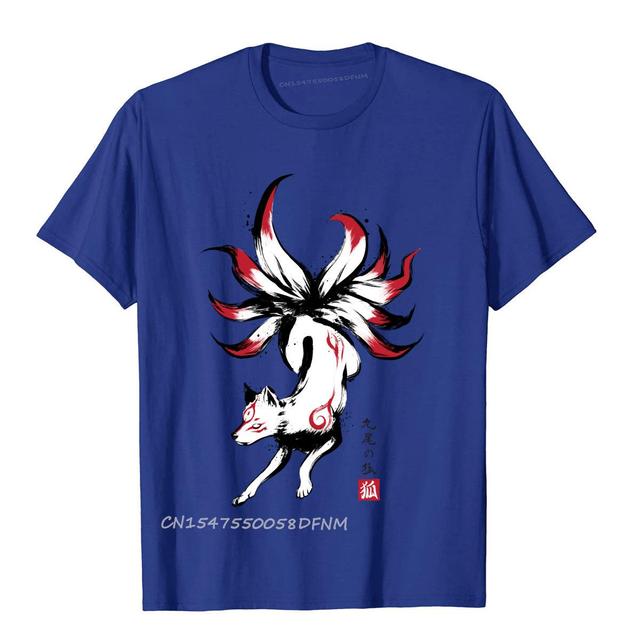 Kyubi No Kitsune Sumi-E Tshirt Amaterasu Okami Wolf Japanese T Shirt for Men Premium Cotton Men's Tops & Tees Novelty T Shirts