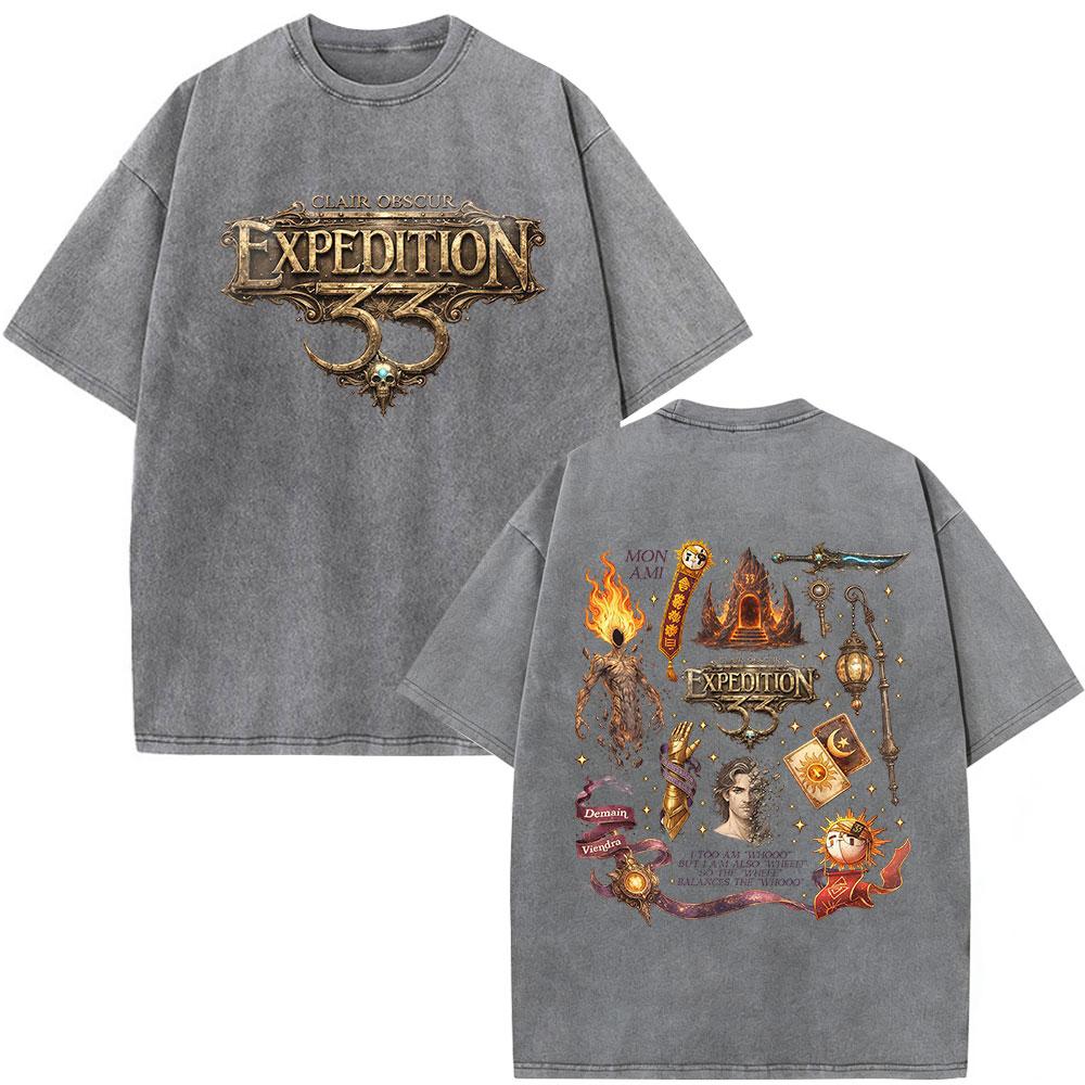 Game Clair Obscur Expedition  Graphic Vintage Washed T Shirt Men Women Clothing Fashion Oversized Cotton Short Sleeve Tshirts