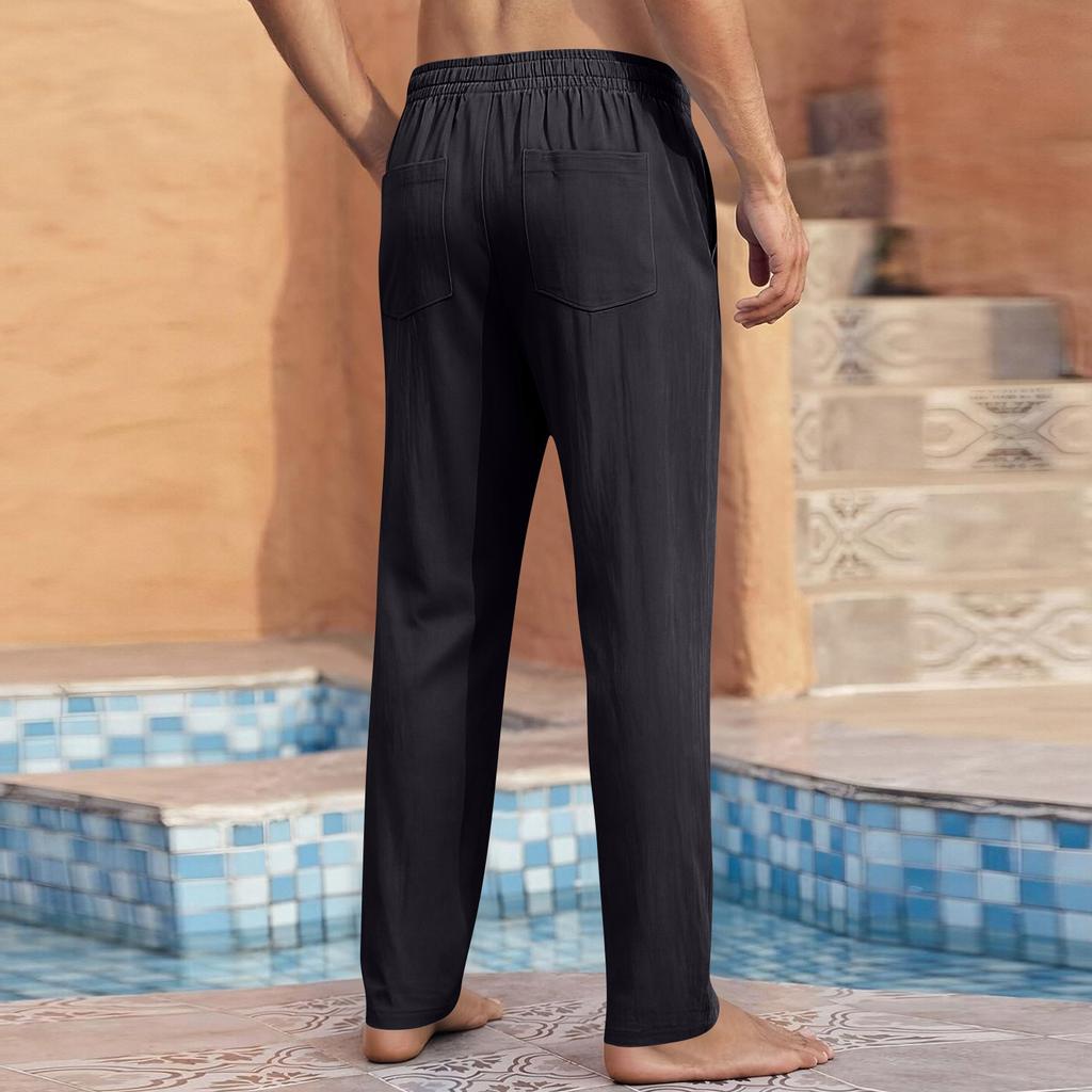 Men's Cotton And Linen Pants - Loose And Breathable - With Drawstring Pockets - Everyday Vacation Straight-leg Pants