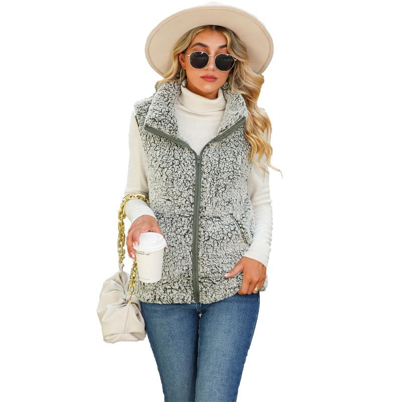 Casual Vest, Autumn and Winter Women's Clothing, Zipper, No Ironing, Fade Treatment, Bubble Velvet Women's Vest, Winter Inner Wear