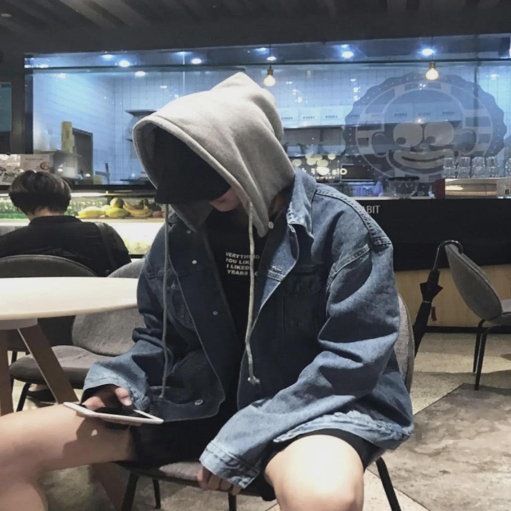 Men's Trendy Korean-Style Denim Hooded Jacket - Fake Two-Piece Autumn Top