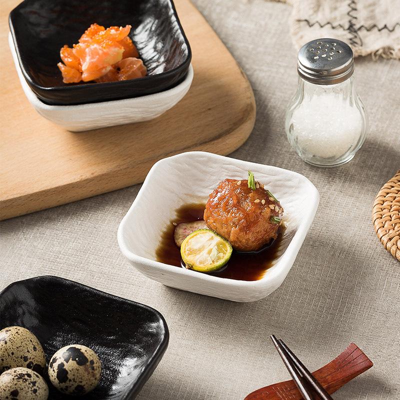 Japanese-Style Ceramic Dipping Saucer, Round Taste Saucer, Household Cold Dish Saucer, Vinegar Saucer, Barbecue Saucer, Square Snack Saucer