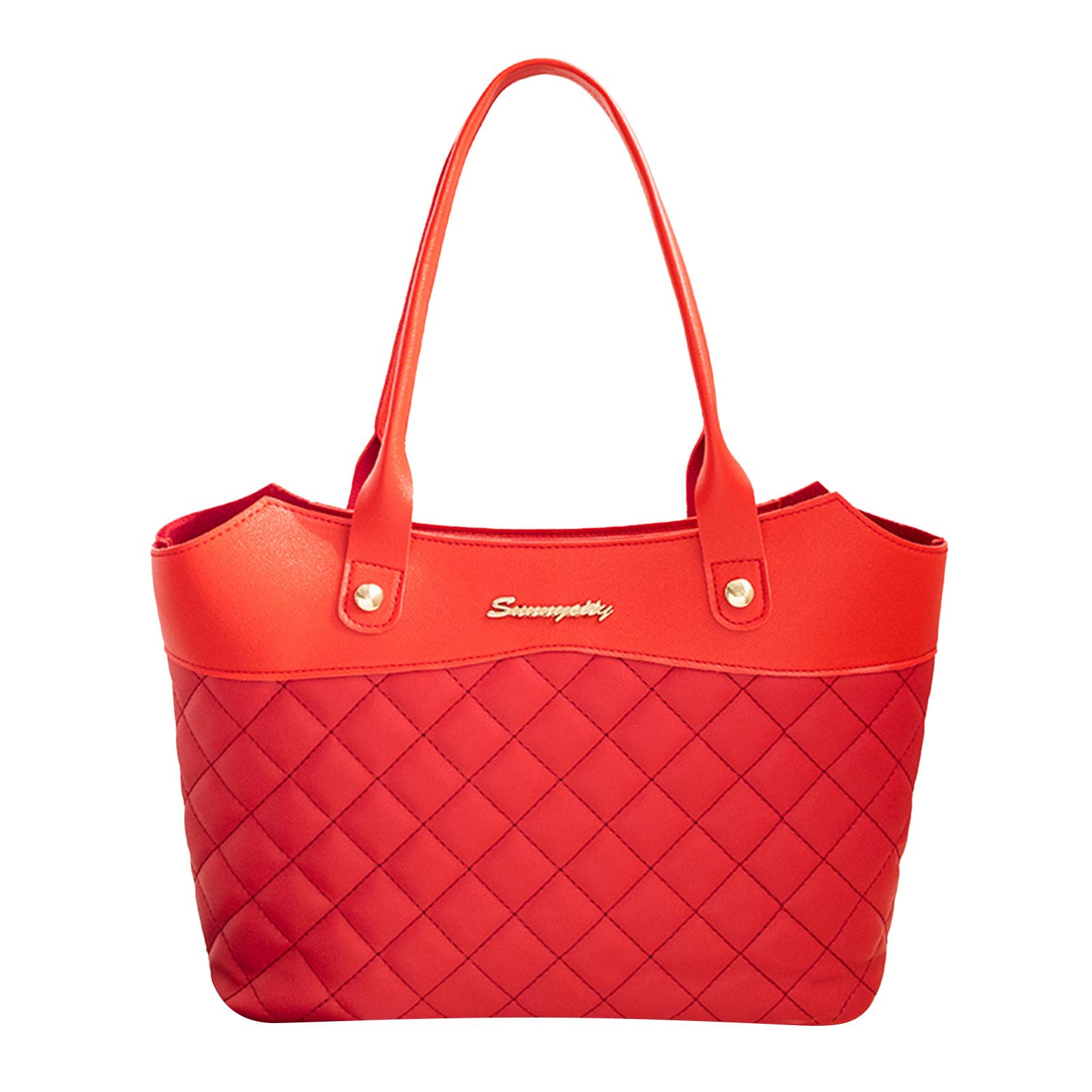 Fashion Pu Leather Tote Bag Rhombic Jacquard Letter Label Simple Style Elegant Wild Street Female Women Large Handbag