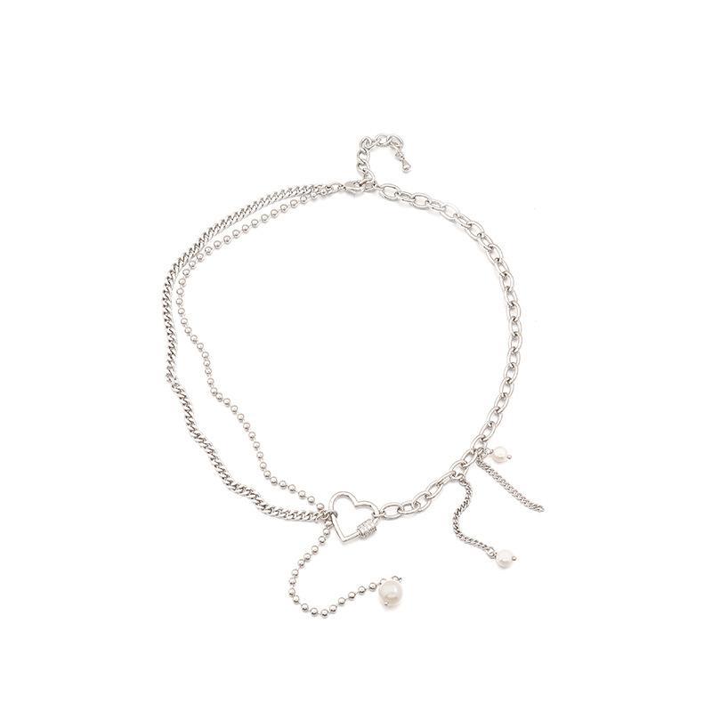 GEMCHIC Women s Layered Heart Pendant Necklace with Pearl Tassel