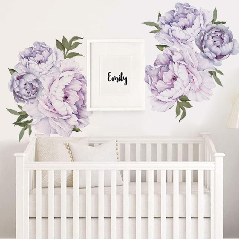 Purple Peony Flowers Wall Stickers for Kids Room Living Room Bedroom Home Decoration Wall Decal