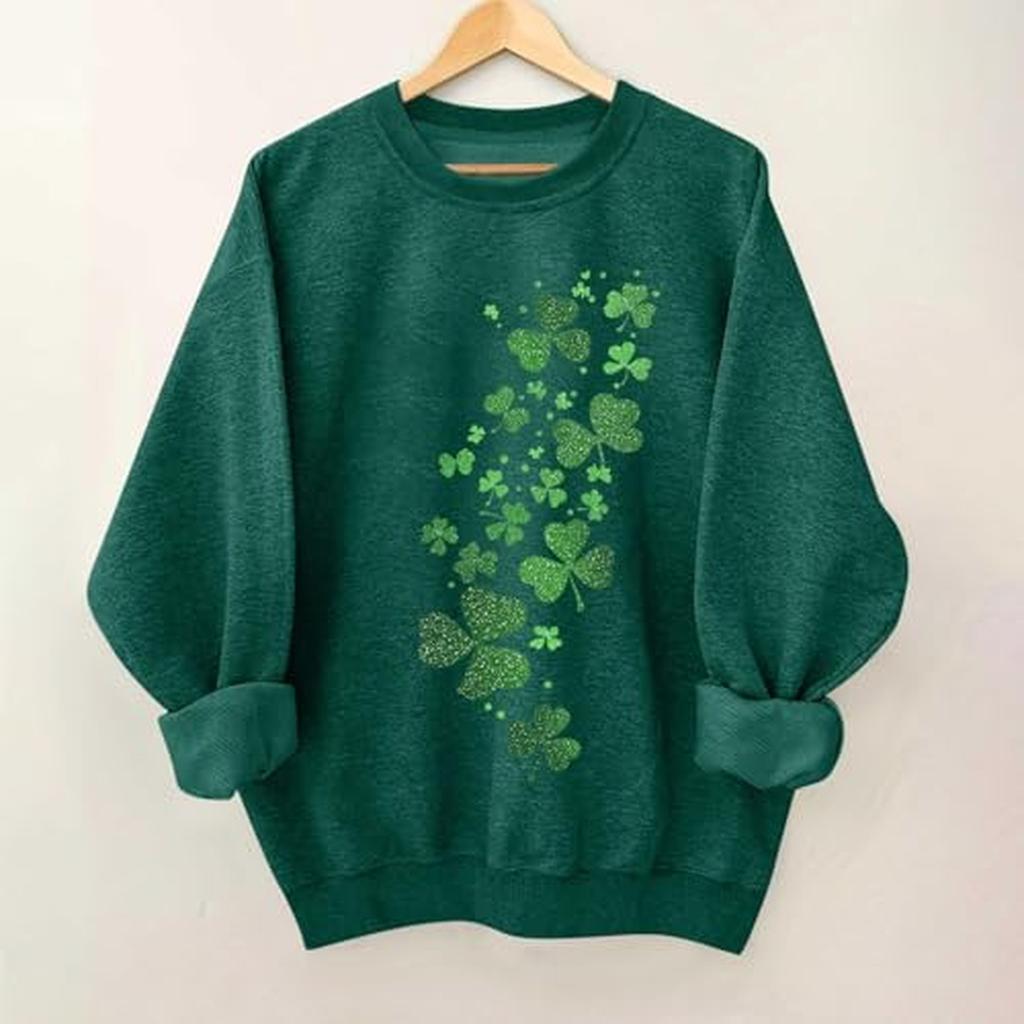 Ladies' Casual And Fashionable Round Neck Top St. Patrick's Printed Hooded T-shirt Long Sleeved Hoodie