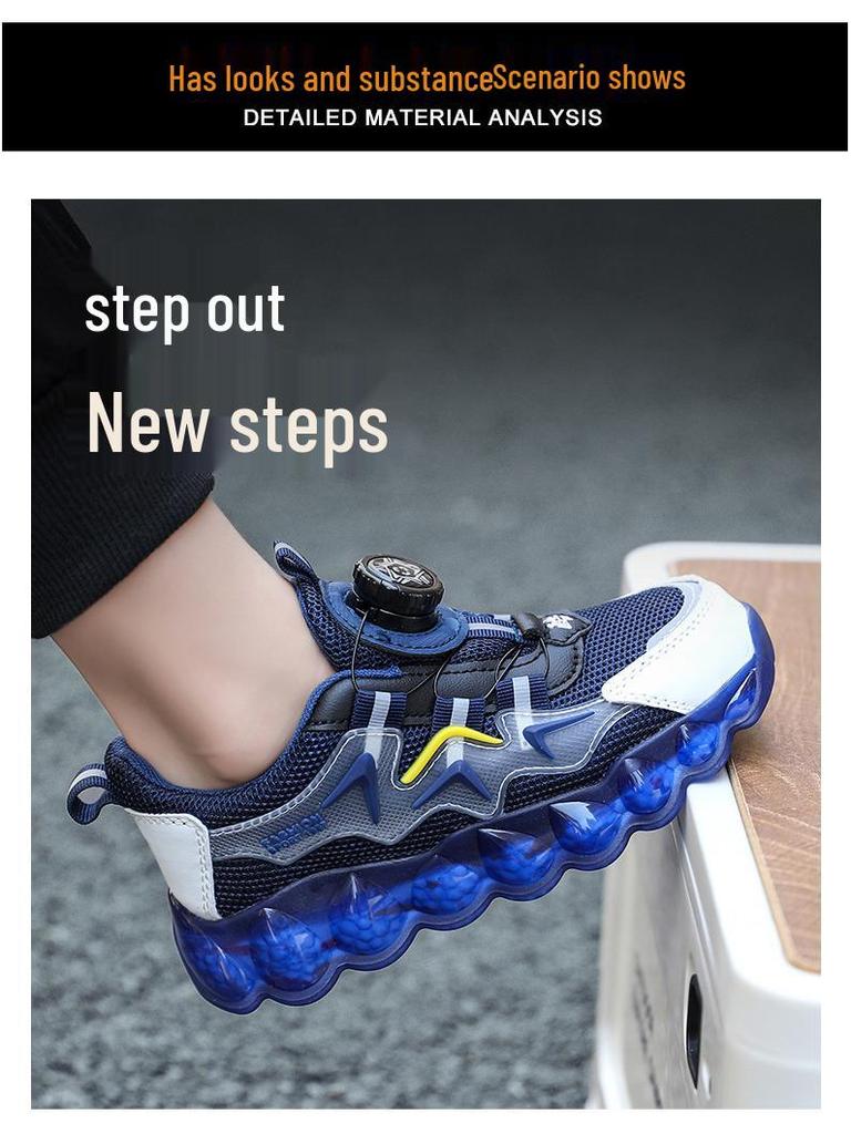 Mesh Sports Shoes with Rotating Buttons for Boys - Soft Sole Running and Basketball Shoes for Children