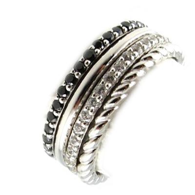 Silver Ring 'Scarlett' White Black Silver (4 Rings)