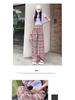 Petite Retro Pink Plaid Wide-Leg Pants, 150cm