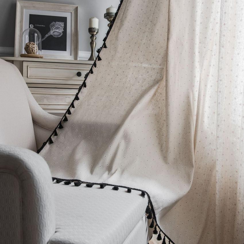 Small Daisy Curtain Cotton Linen Tassel Blackout Bay Flat Window Cover American Small Window Kitchen Curtain Semi-shading Hooks