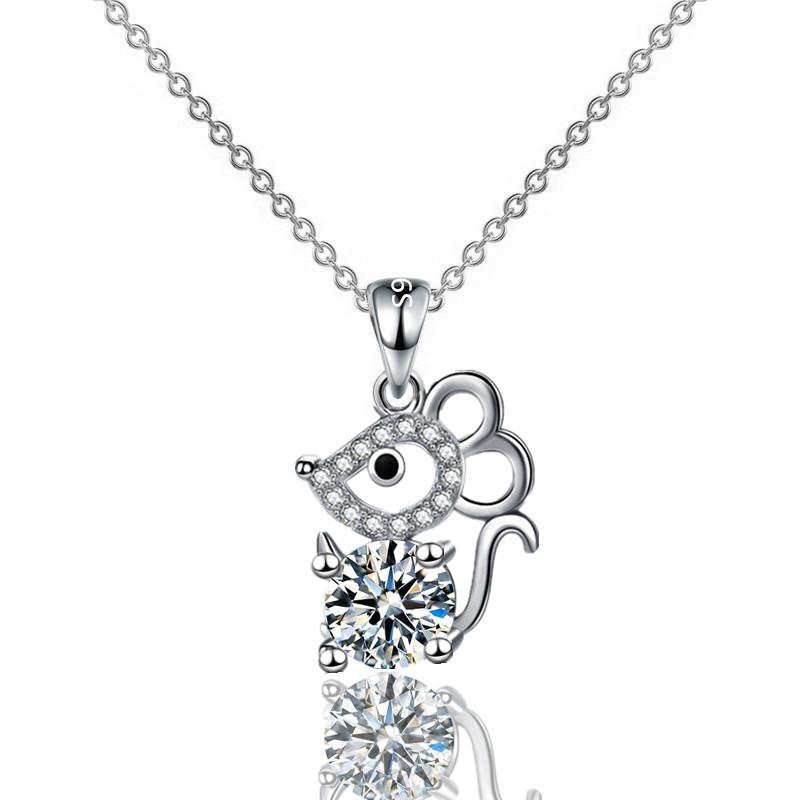 Aqua Blue Pink White Zircon Small Cat Pendant Cute Animal Necklaces For Women Trendy Silver Color Chain Necklace Wedding Jewelry