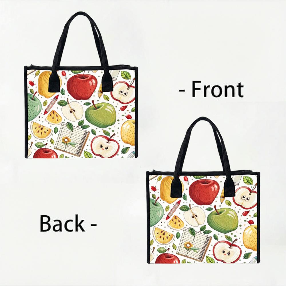 Cute Apple Print Tote Bag Casual Daily Handbag Lightweight Reusable Shopping Bag for Women