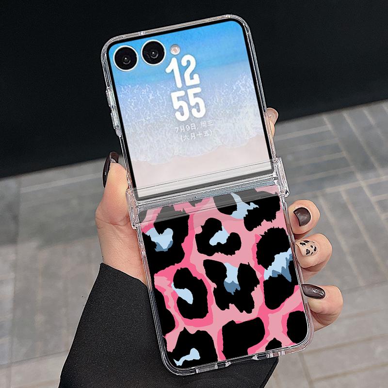 With Hinge Magnetic Phone Case For Samsung Z Flip 8 7 FE 6 5 4 Creative Leopard Print Hard Folding Phone Cover For Galaxy Z Flip8 Flip7 Flip6