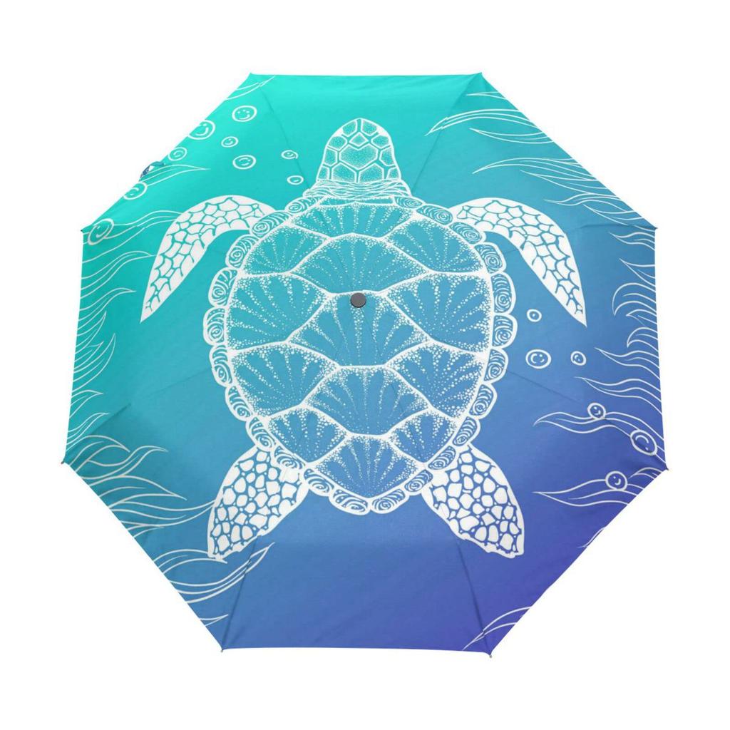 Ocean Sea Turtle Folding Rain Sun Umbrella Sea Creatures Travel Umbrellas Compact Lightweight Windproof for Teens Adults Kids