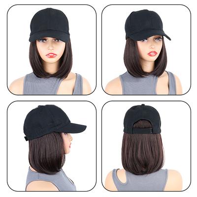 Peruca Sintética de Beisebol Peruca Bob Perucas de Chapéu Preto Boné com Cabelo Conexão Natural Cabelo Bob Boné de Beisebol Ajustável