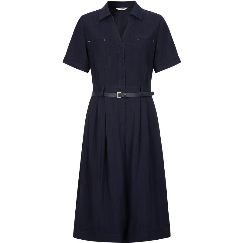 Jiuzi Annaco Relaxed Old Money Style Lapel Belted Dress S