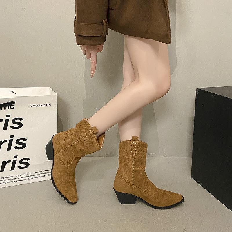 Retro pointed thick heel two wear boots women's boots 2025 new autumn with skirt thin western cowboy boots