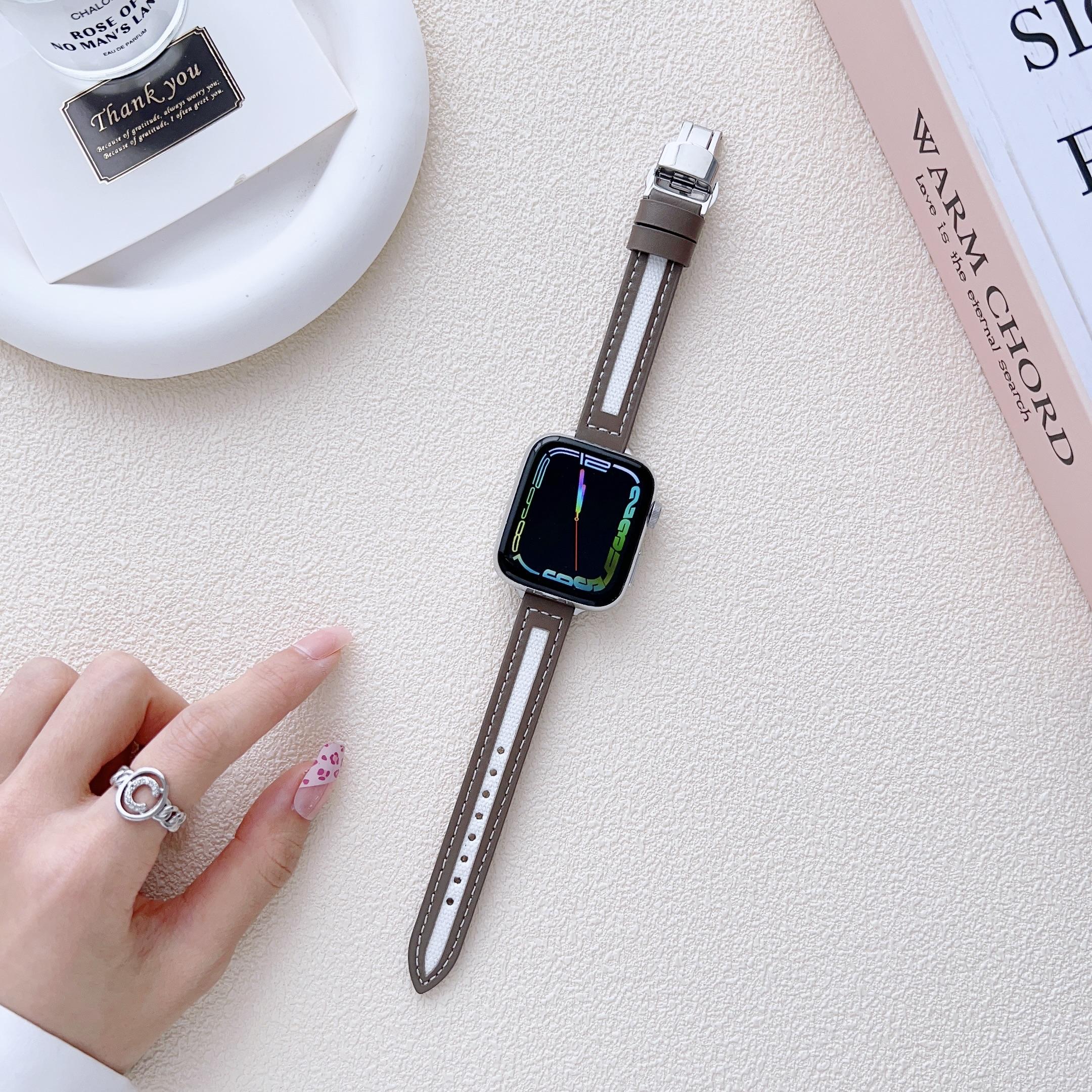 

Маленький тонкий кожаный ремешок для Apple Watch Ultra 8 7 SE 6 5 4 3 2 1, сменный браслет для часов Iwatch 38 мм/40 мм/41 мм 42 мм/44 мм/45 мм/49 мм 42mm 44mm 45mm 49mm серый