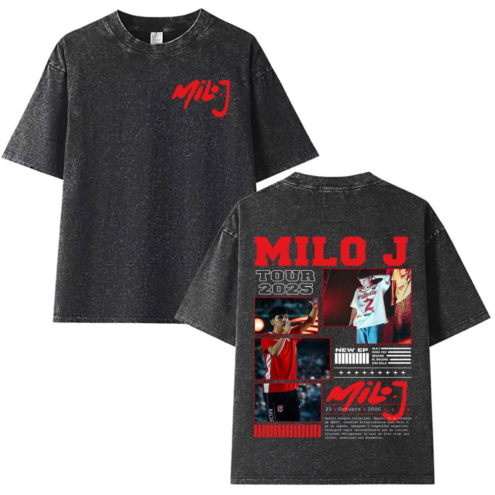 Milo J  Album Casual Graphics Vintage Washed Tee Hip Hop Oversized T Shirt Mens Women Streetwear Short Sleeve Tshirts Unisex