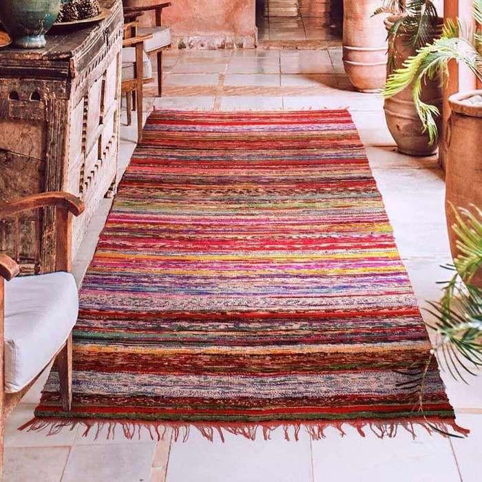 Soft Red Striped Cotton Rug 100x200
