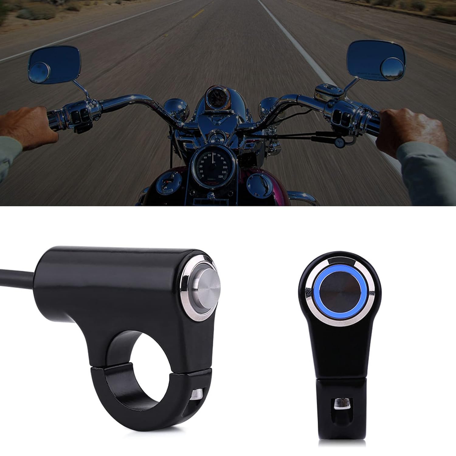 Motorcycle Handlebar Switch, 7/8 inch Handlebar Control Push Button Switch Weatherproof Aluminum Alloy Motorcycle Handlebar Mount Switch Button