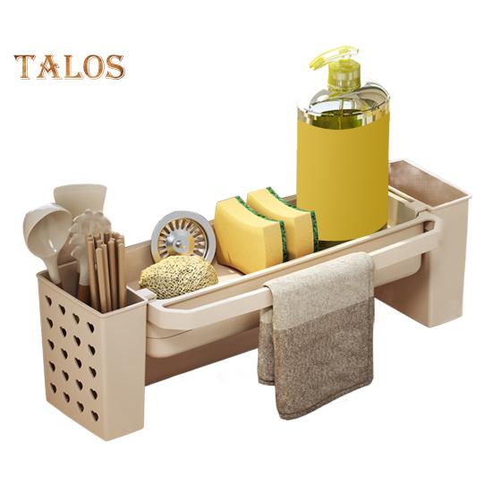 Sink Drain Rack with Hanging Rod Chopstick Holder Rust-Resistant Simple Installation Kitchen Countertop Organizer with Removable Tray