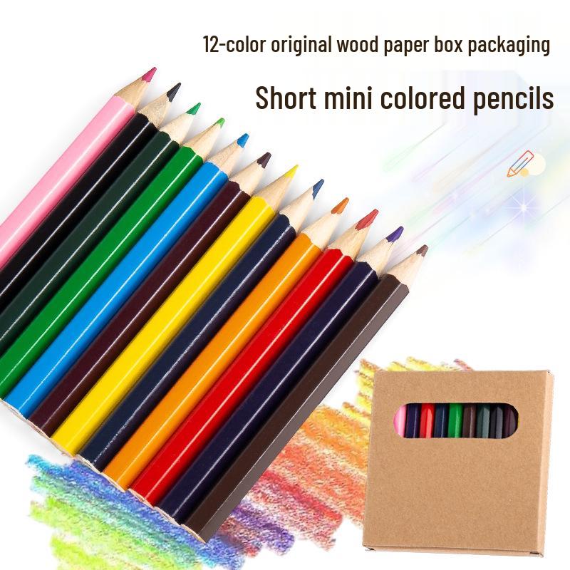 Mini 12-Farben Kurzes Buntstift-Set für Kinder zum Malen in Kraft-Box